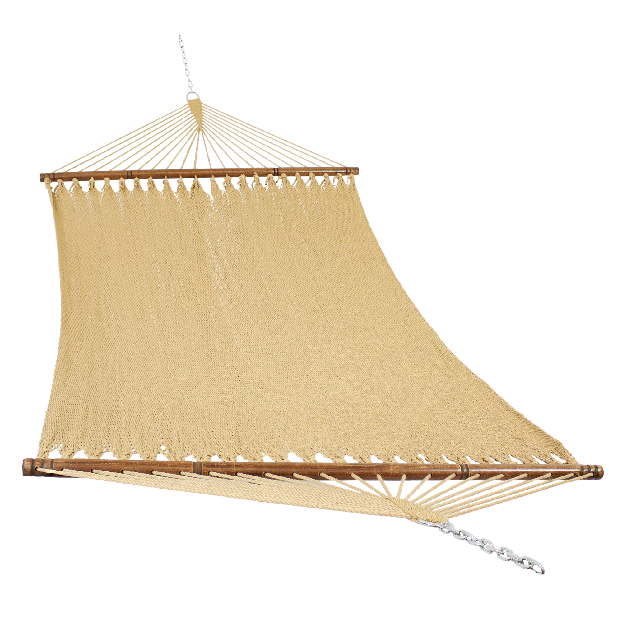 Sunnydaze Decor, Soft-Spun Double Spreader Bar Hammock - Tan, Color Brown, Capacity 600 lb, Material Woven Cord, Model# LY-CJH-TAN